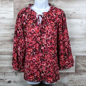 Vince Camuto* Women's 3/4 Sleeve Ruffled‎ Boat Neck Curved Hem Blouse~ Size XL